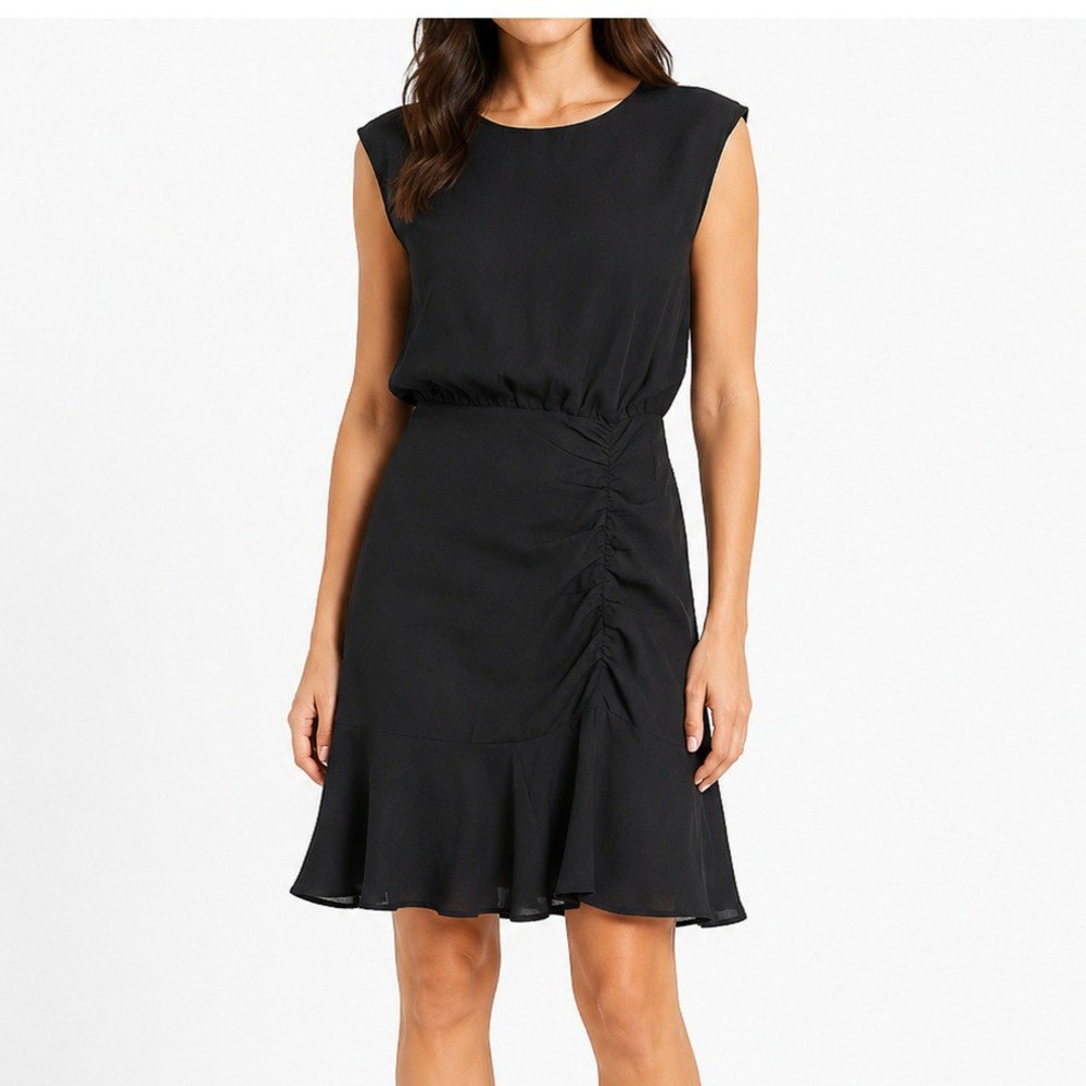 Express Mini Dress XS Conscious Edit Black Sleeveless Ruched Ruffle